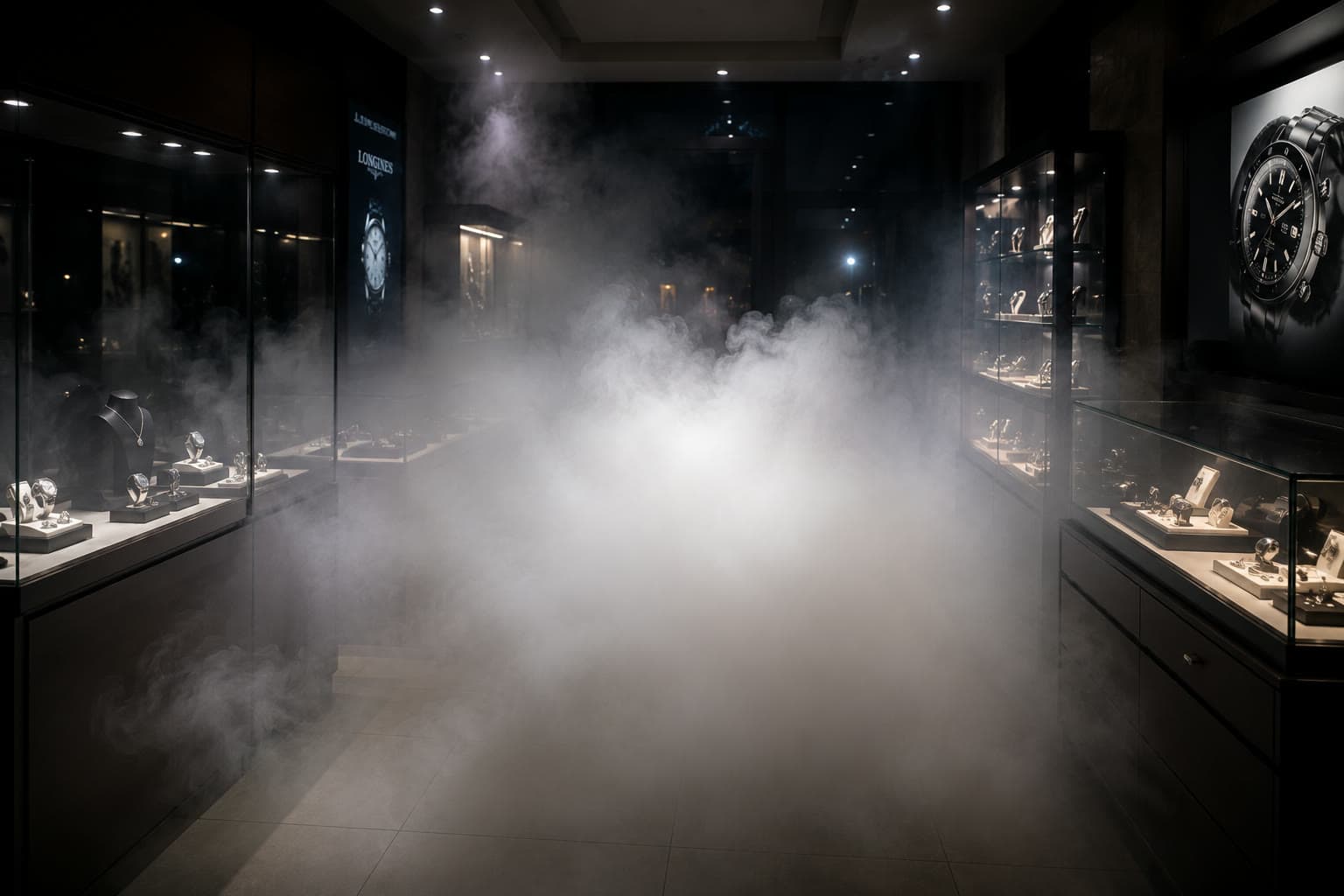 Niebla de seguridad cubriendo el interior de un comercio de alto valor